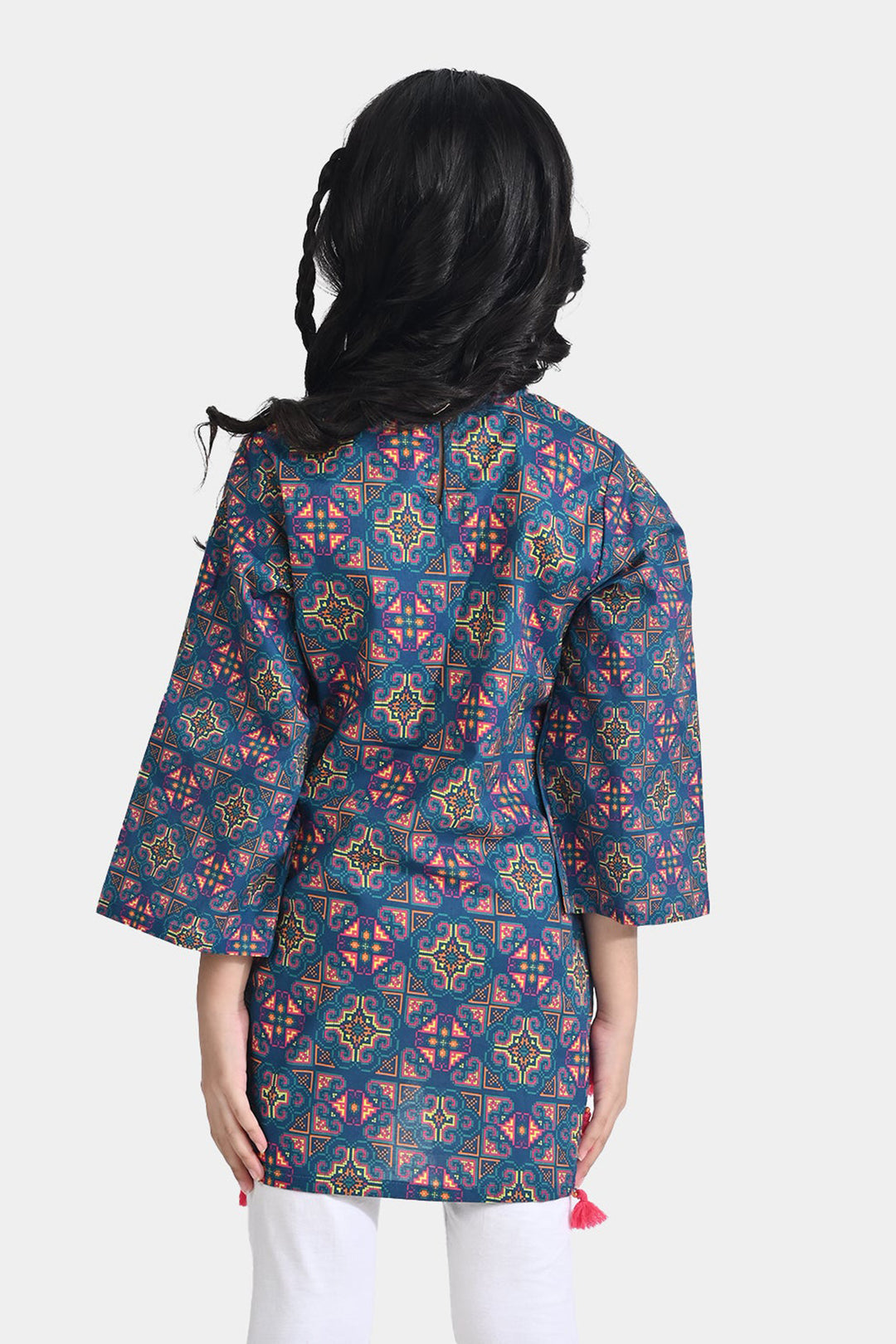 Girls Cotton Poplin Printed Kurti Tribal-Multi