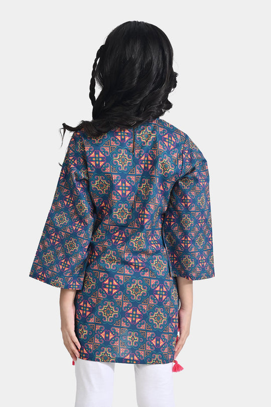 Girls Cotton Poplin Printed Kurti Tribal-Multi