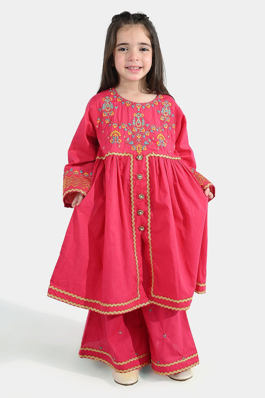 Girls Cotton 2Pcs Razia-Shocking Pink