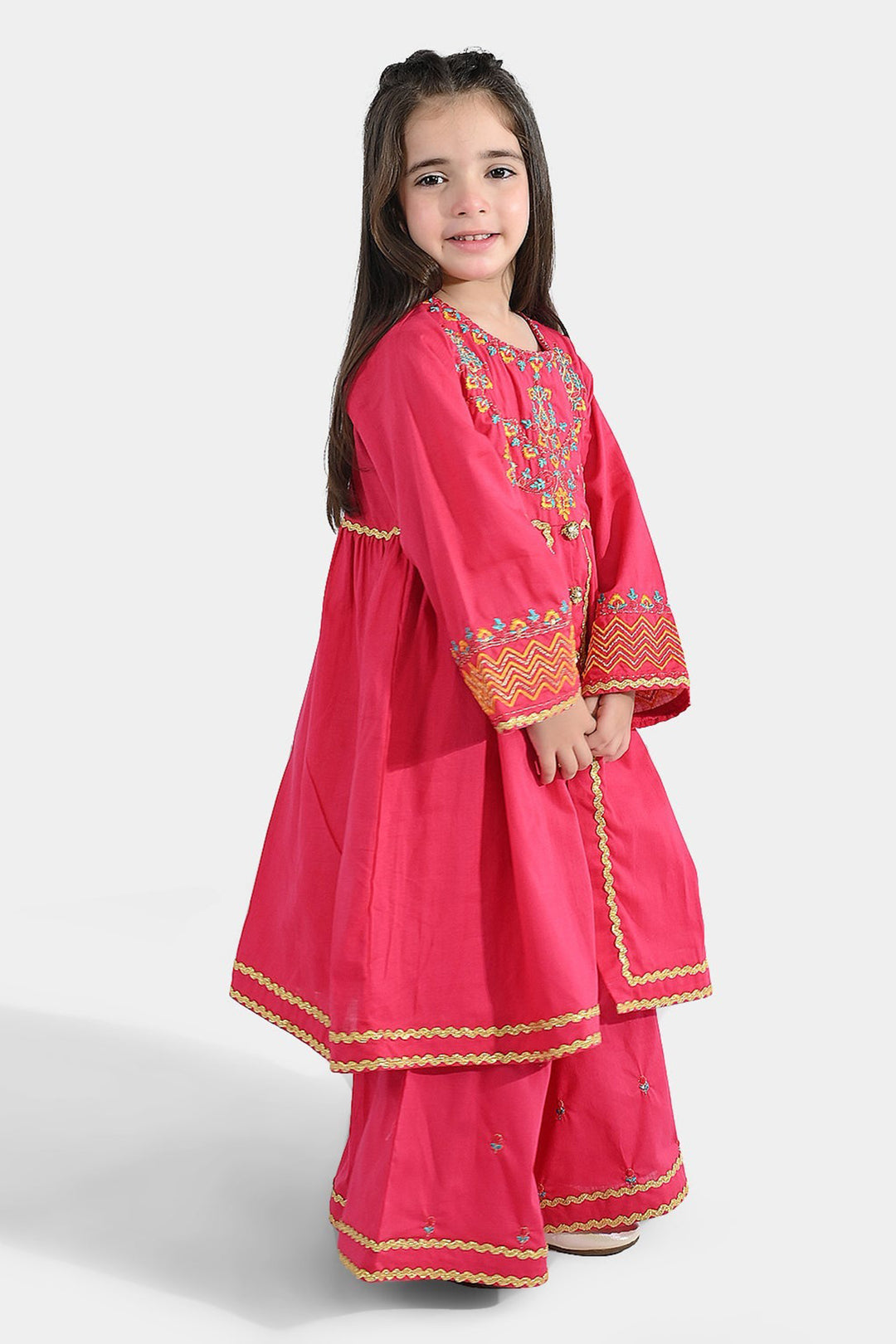 Girls Cotton 2Pcs Razia-Shocking Pink