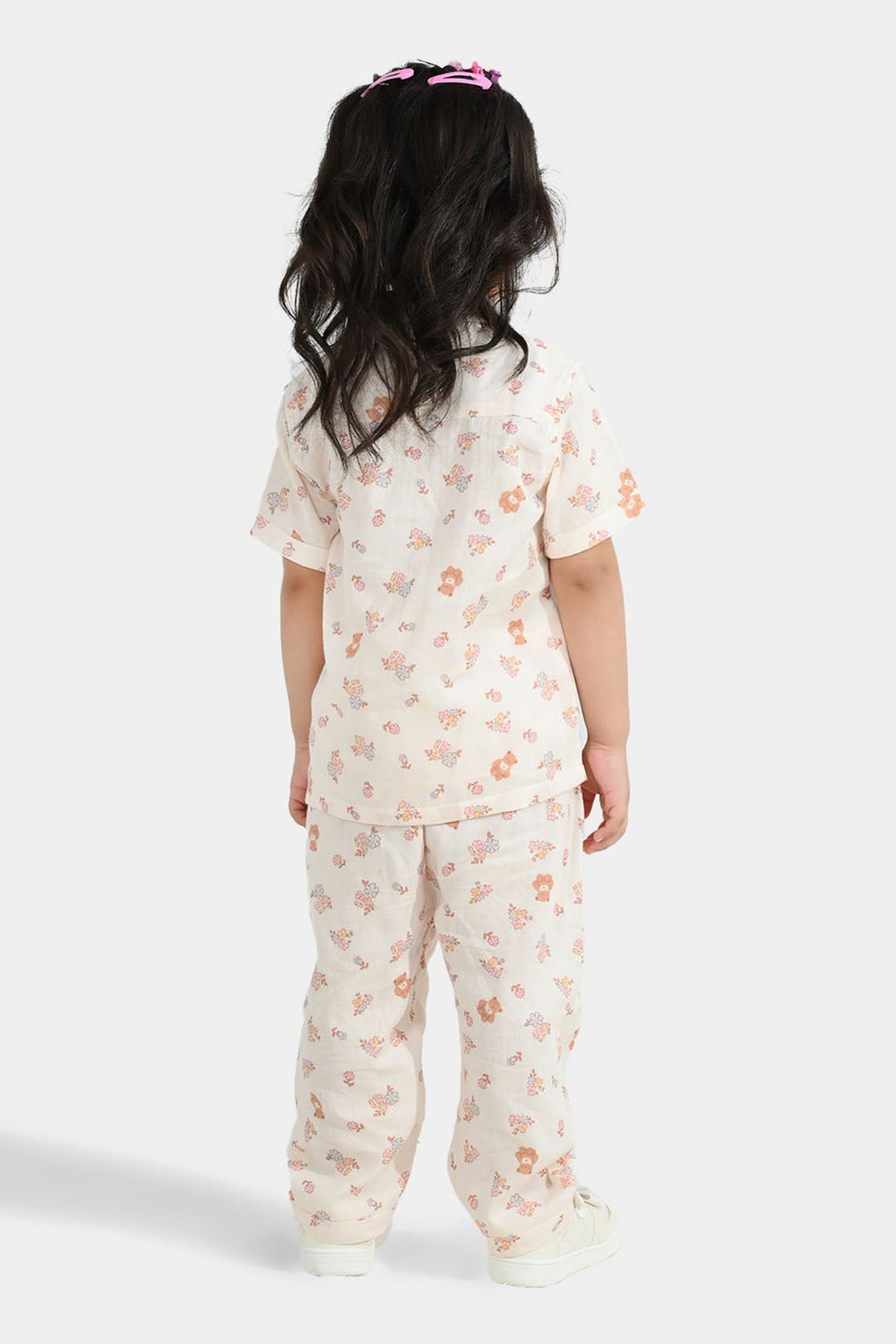 Girls Linen Viscose Nightwear-Teddy Flora-Cream