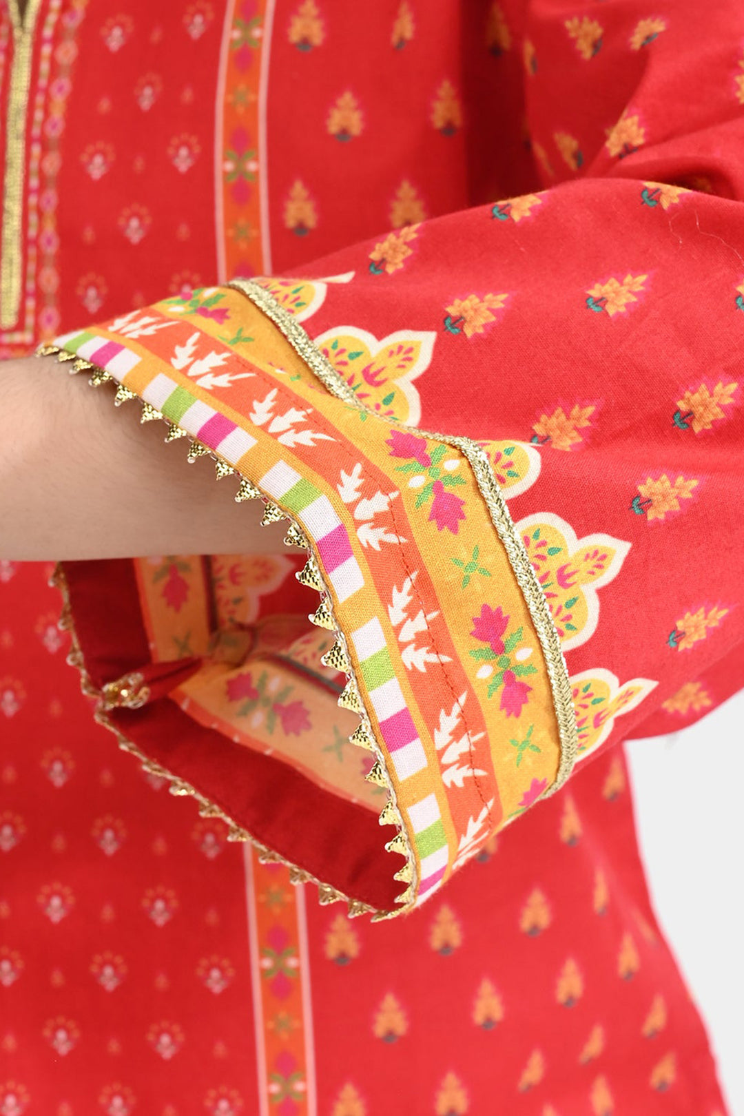 Girls Cotton Poplin Printed Kurti Rose-RED