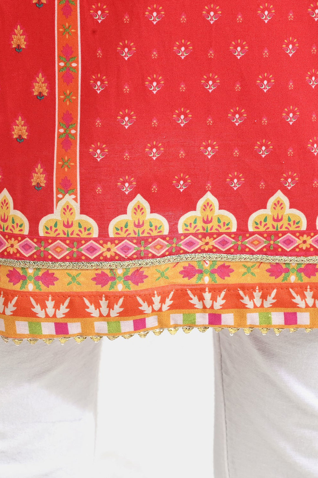 Girls Cotton Poplin Printed Kurti Rose-RED