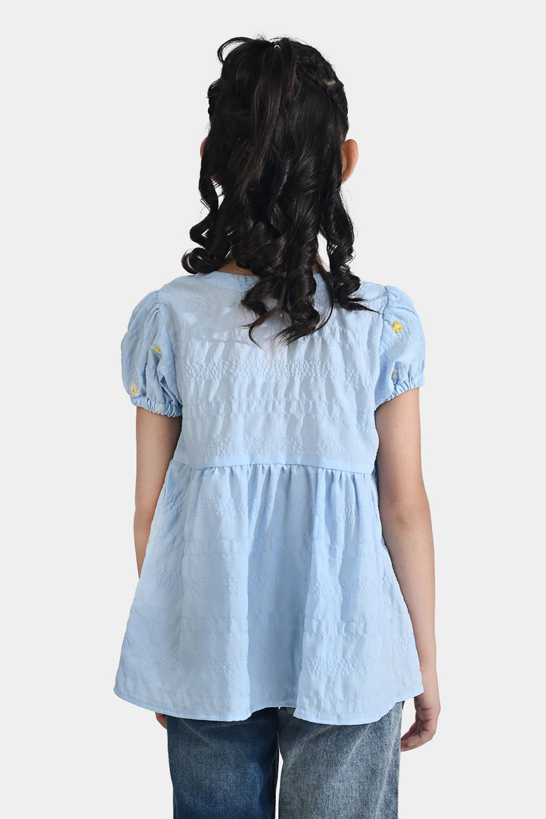 Girls Poly Crinkle Emb Top Bubble Up-Blue