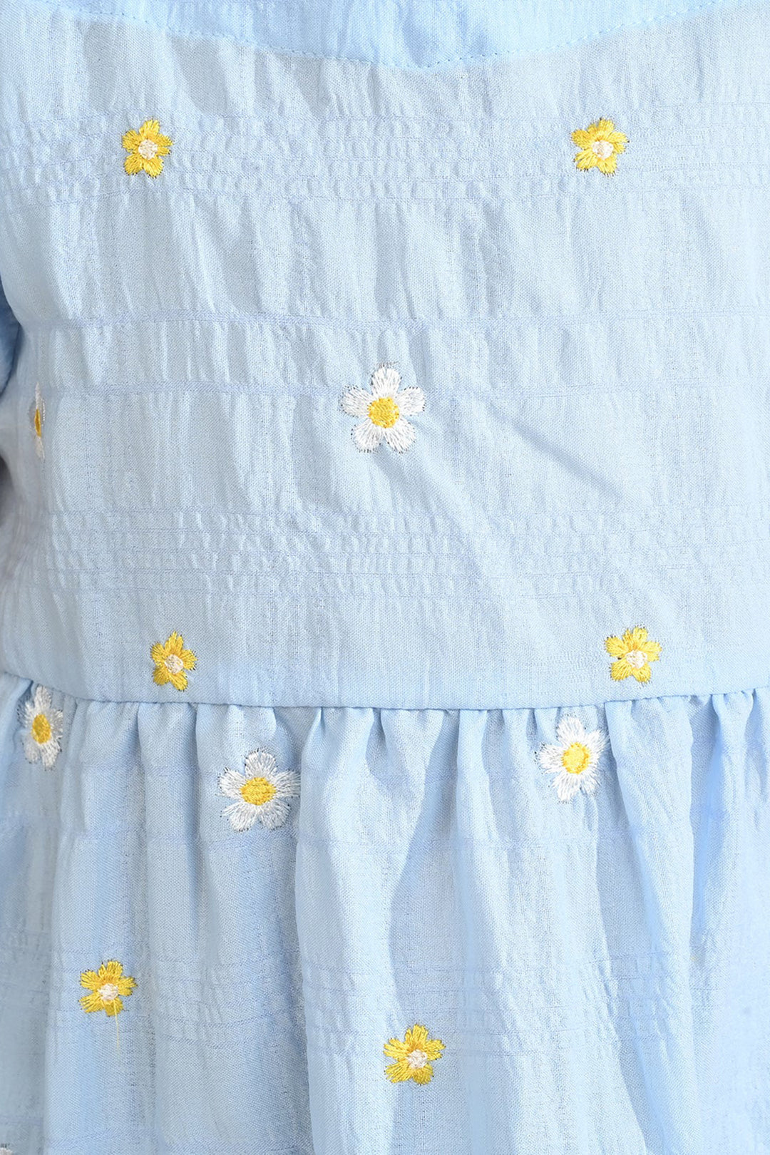 Girls Poly Crinkle Emb Top Bubble Up-Blue