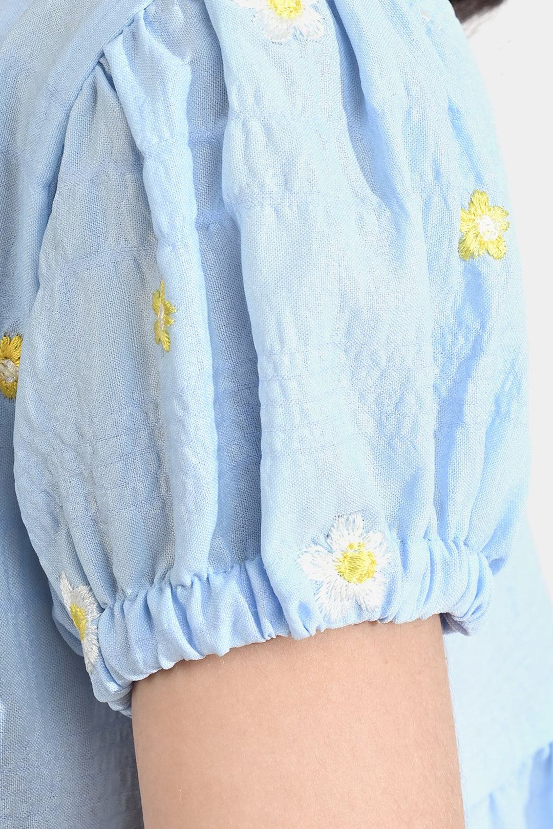 Girls Poly Crinkle Emb Top Bubble Up-Blue