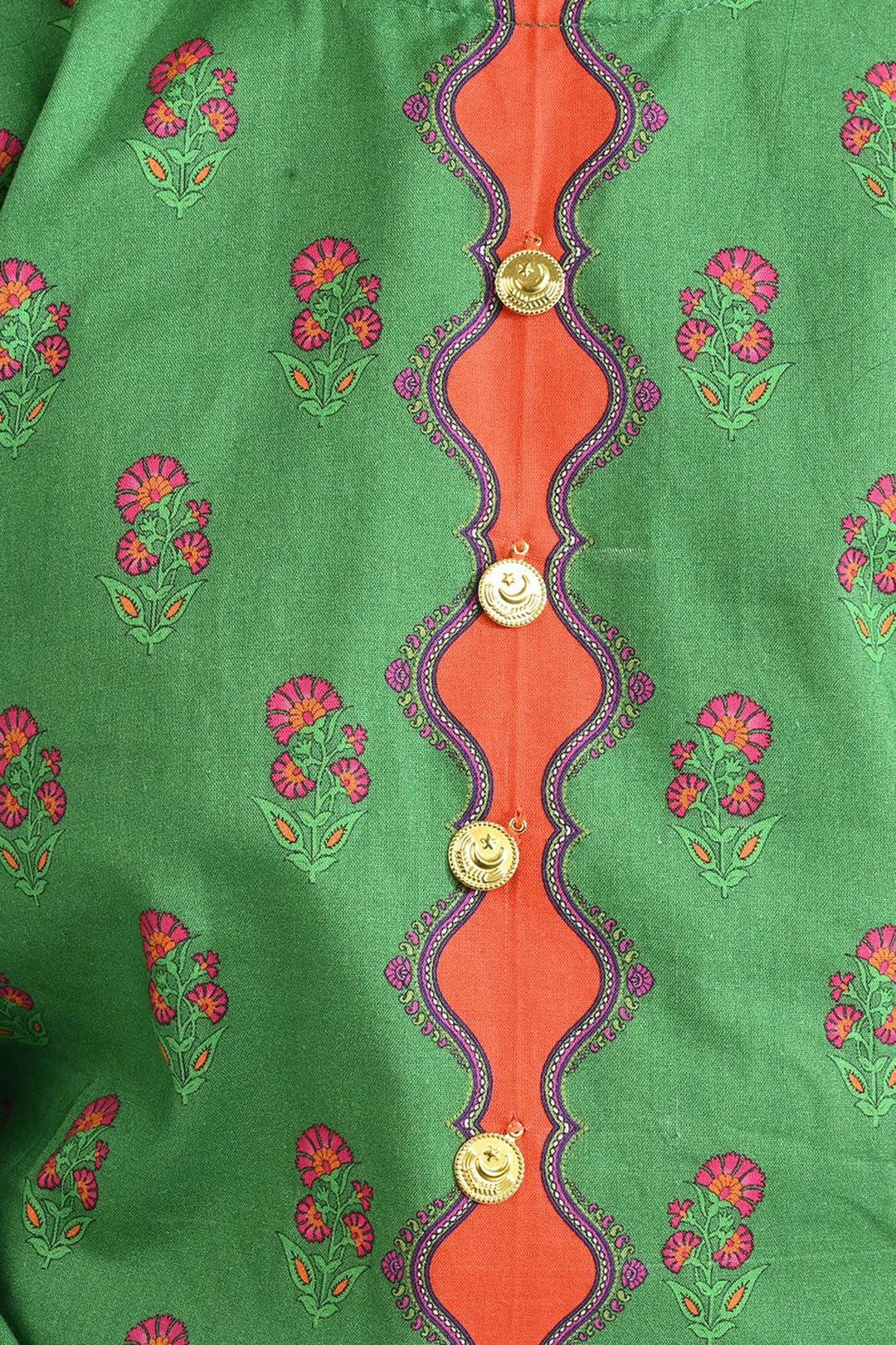 Girls Cotton Poplin Printed Pink Flowers-GREEN