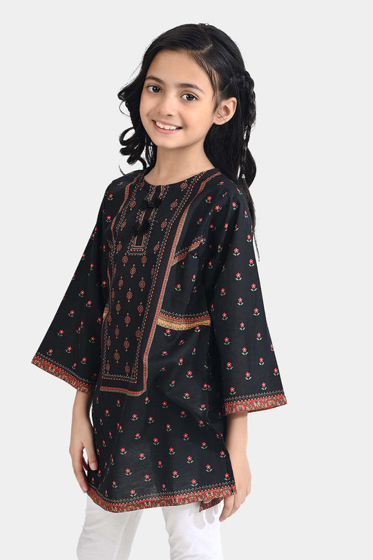 Girls Cotton Poplin Emb Kurti Ethnic-BLACK