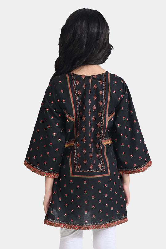Girls Cotton Poplin Emb Kurti Ethnic-BLACK