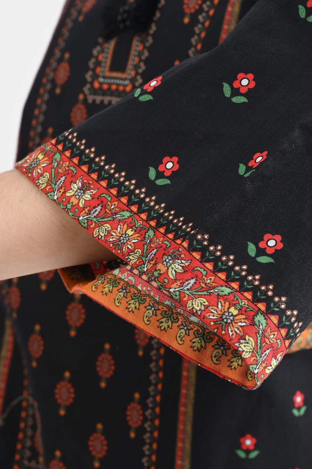 Girls Cotton Poplin Emb Kurti Ethnic-BLACK