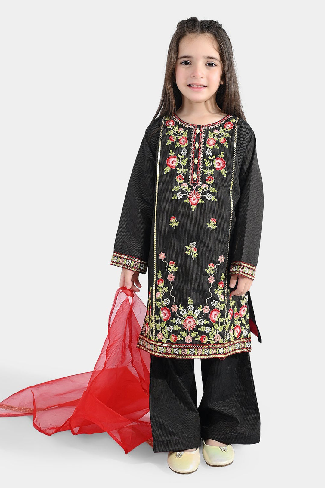 Girls Jacquard 3Pcs Nazreen-BLACK