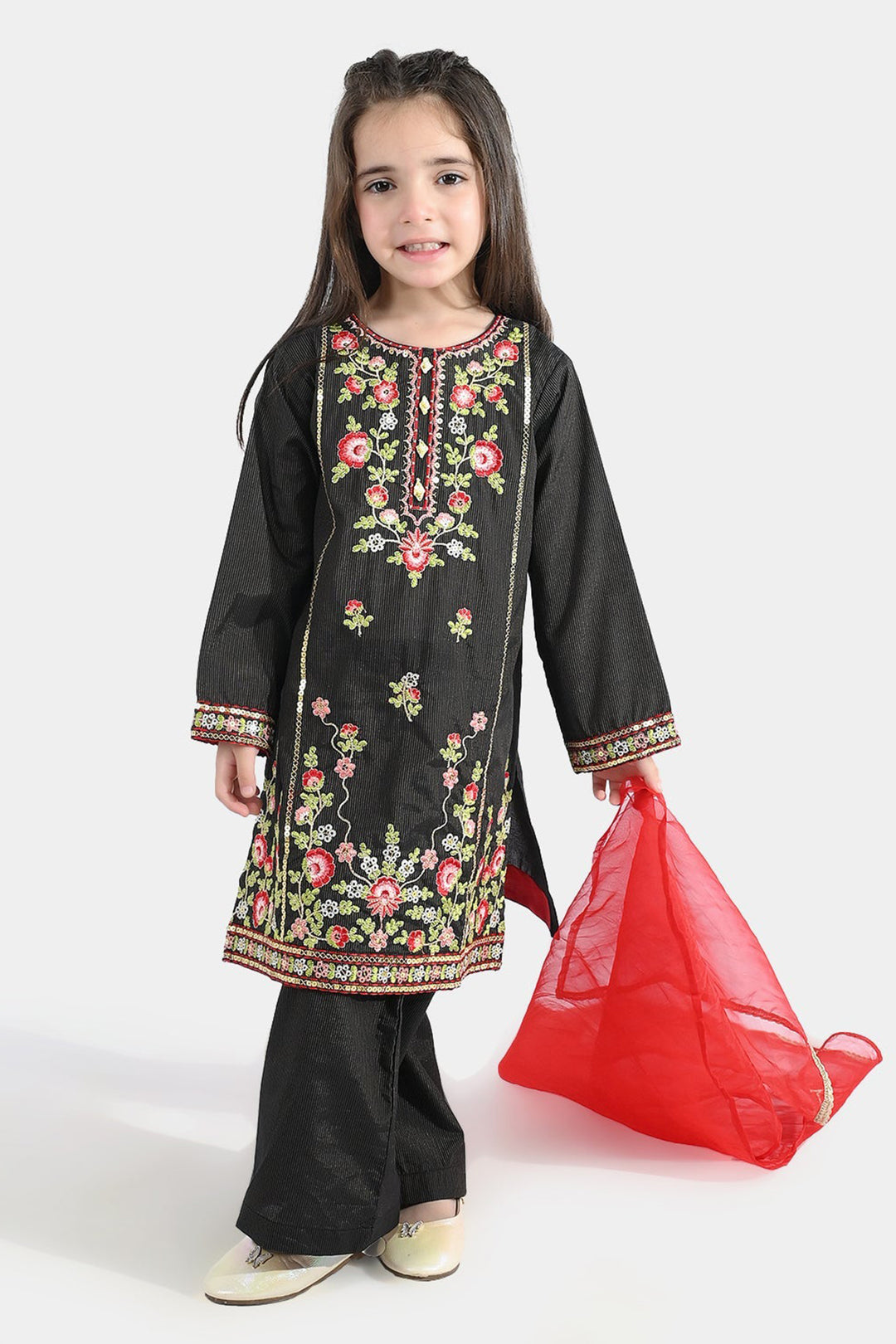 Girls Jacquard 3Pcs Nazreen-BLACK