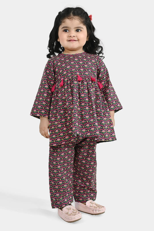 Infant Girls Cotton Printed 2-Pcs Suit - Multi
