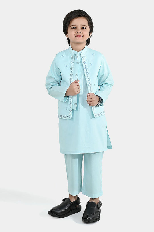 Boys Cotton Poplin 3Piece Suit (Cross Stitch) - Light Blue