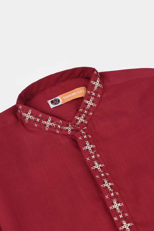 Boys Cotton Slub Printed Kurta (Rio Red)