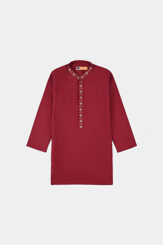 Boys Cotton Slub Printed Kurta (Rio Red)