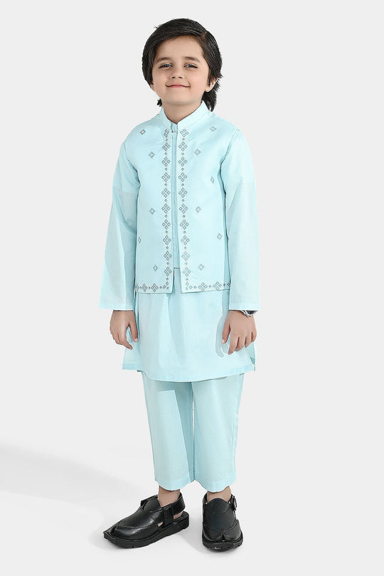 Boys Cotton Poplin 3Piece Suit (Cross Stitch) - Light Blue