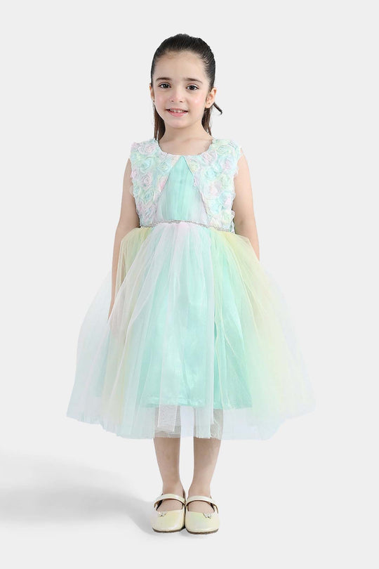 Girls Net Fancy Frock Princess-Multi