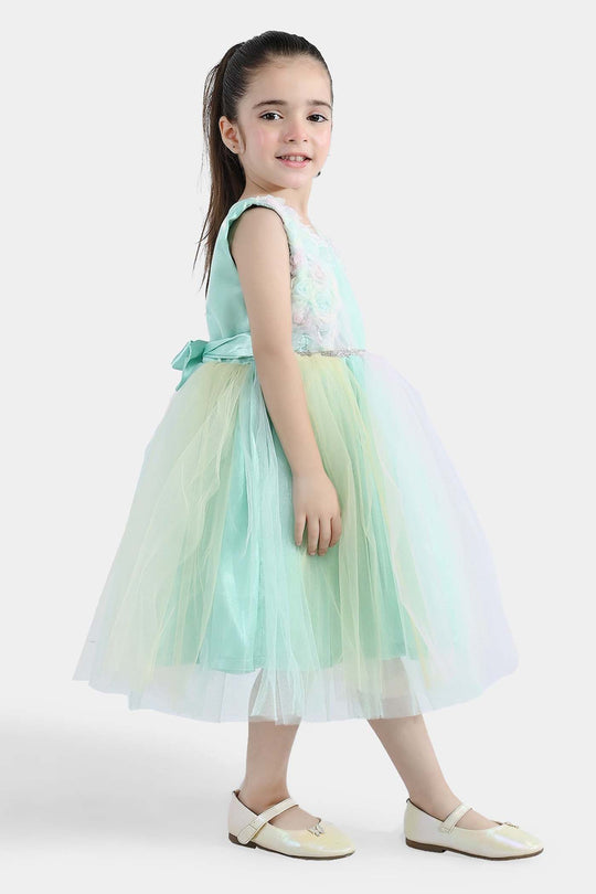 Girls Net Fancy Frock Princess-Multi