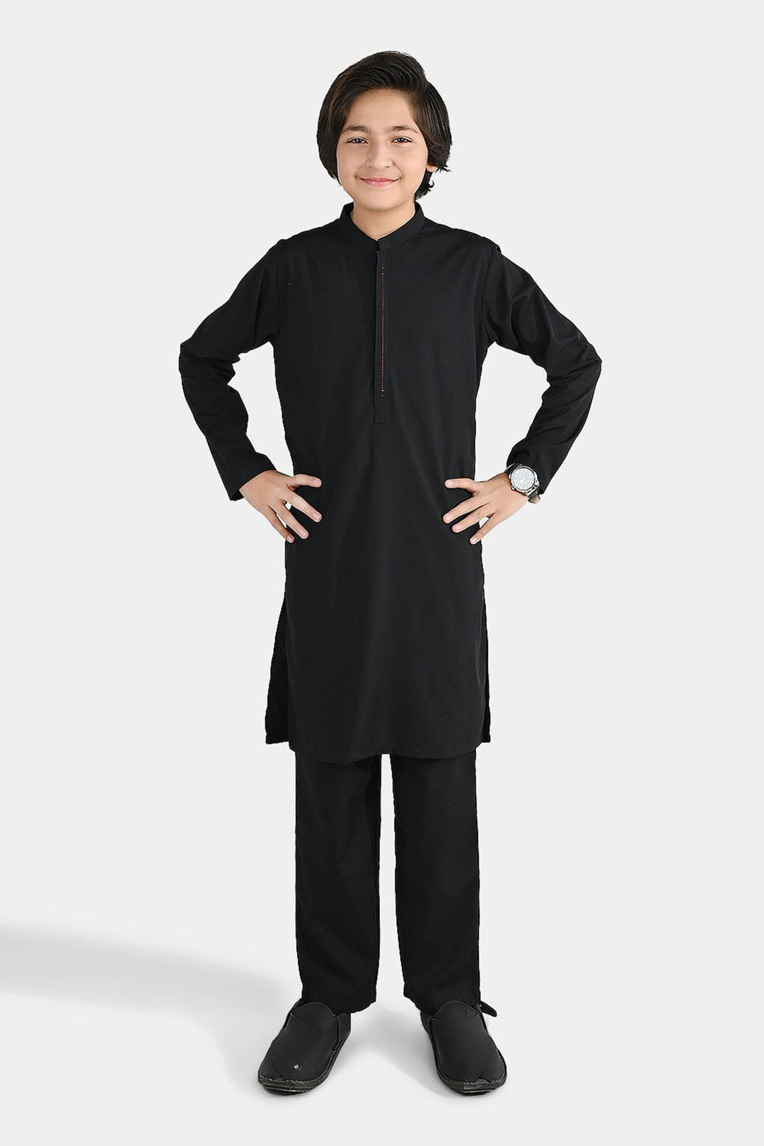Boys Poly Viscose Kurta Pajama - Black