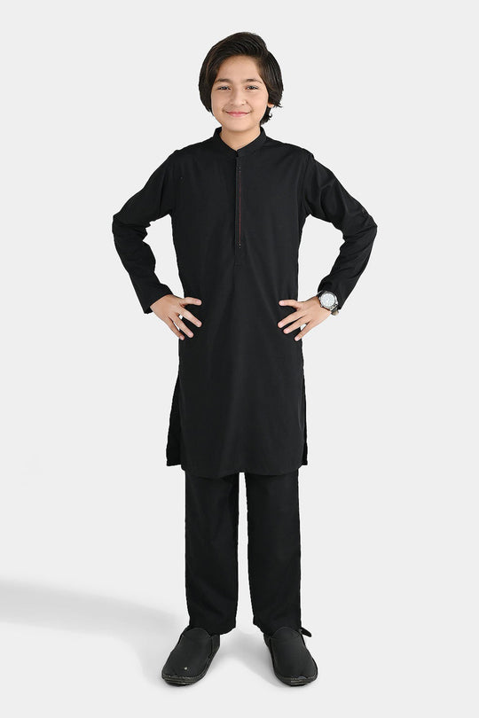 Boys Poly Viscose Kurta Pajama - Black