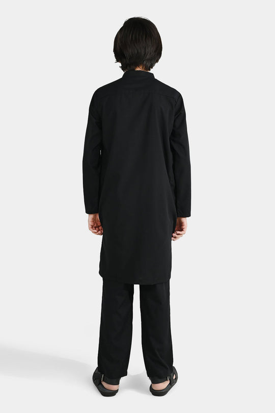 Boys Poly Viscose Kurta Pajama - Black