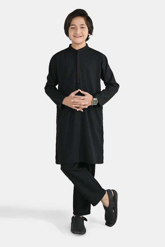 Boys Poly Viscose Kurta Pajama - Black