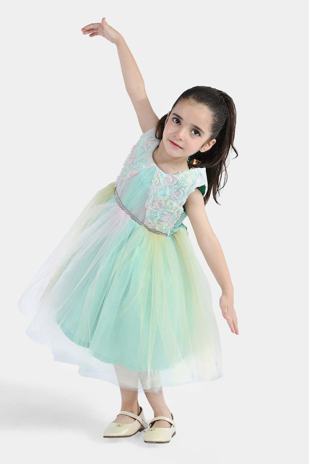 Girls Net Fancy Frock Princess-Multi