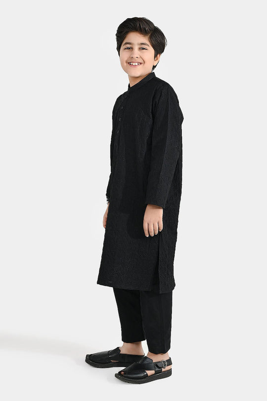 Boys Cotton Kurta Pajama (Chicken Kari) - Black