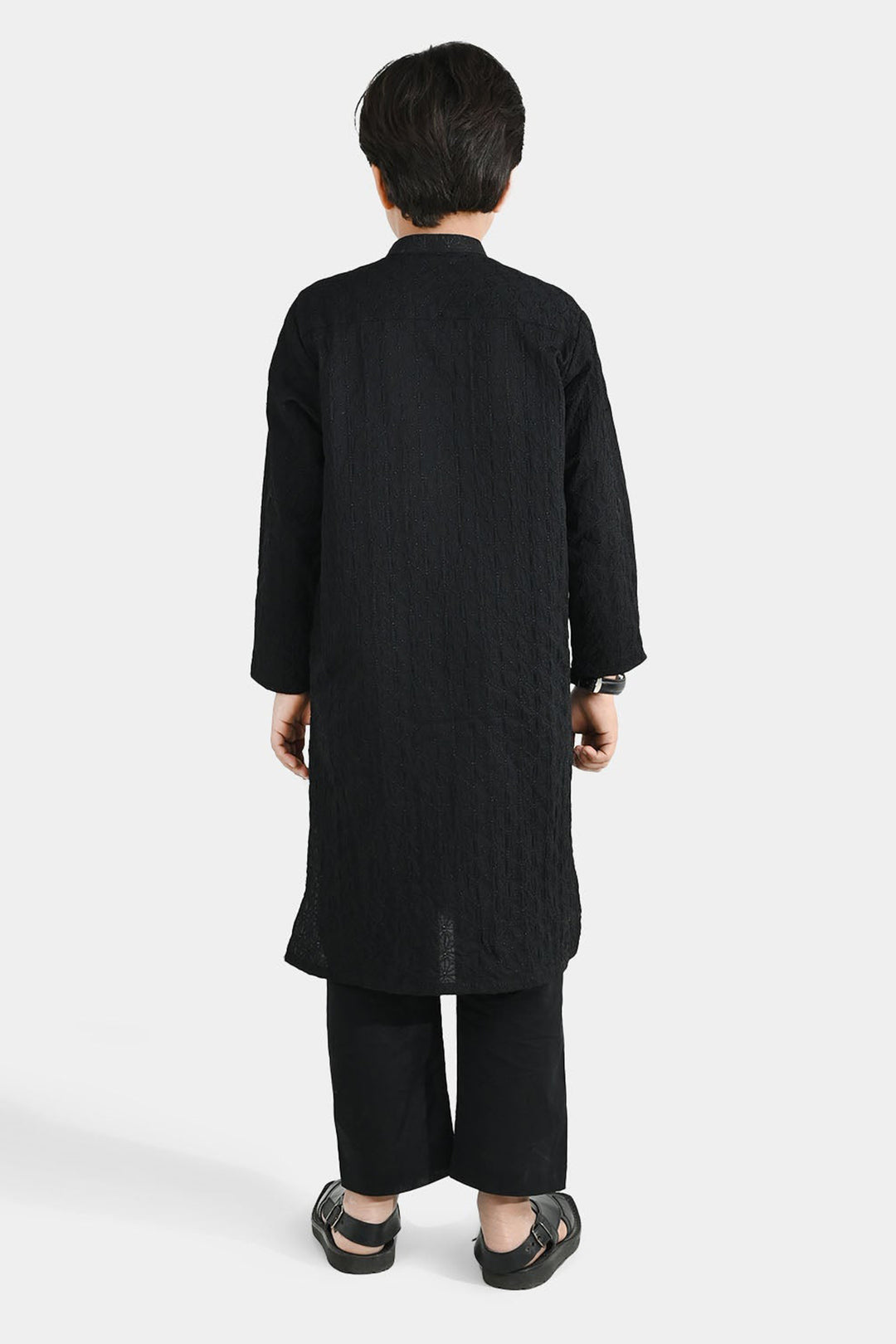 Boys Cotton Kurta Pajama (Chicken Kari) - Black