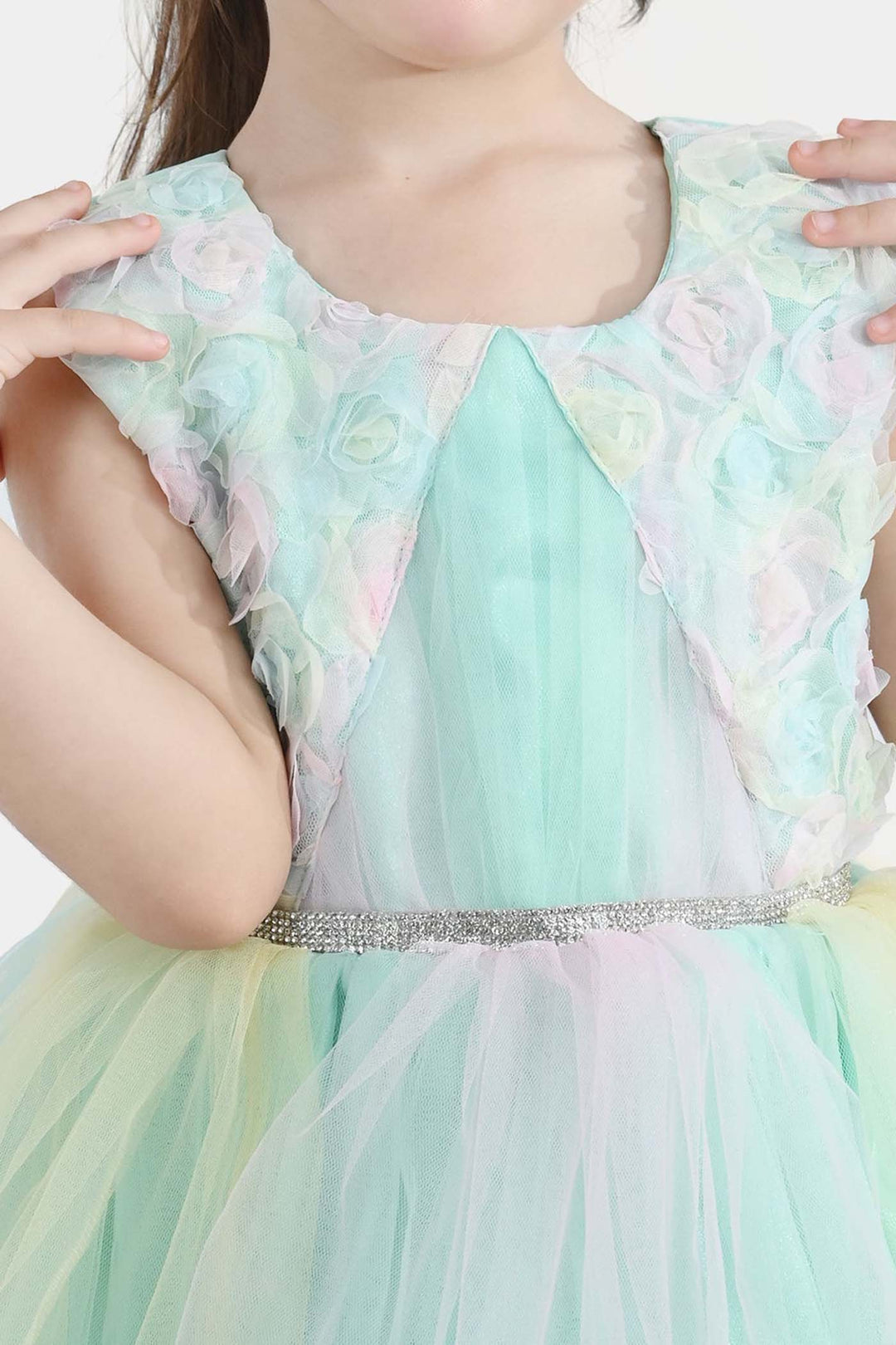 Girls Net Fancy Frock Princess-Multi