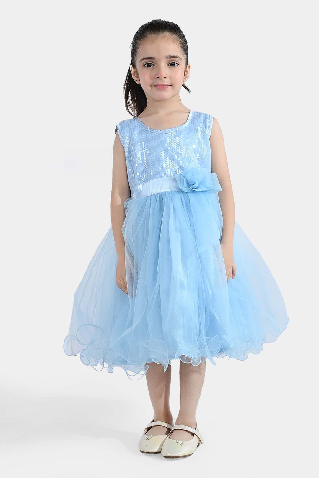 Girls Sequence Fancy Frock-Snow Flakes-Light.Blue