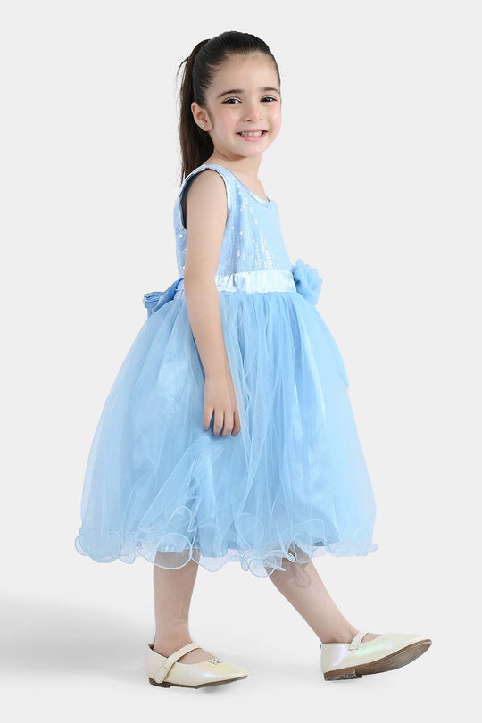 Girls Sequence Fancy Frock-Snow Flakes-Light.Blue