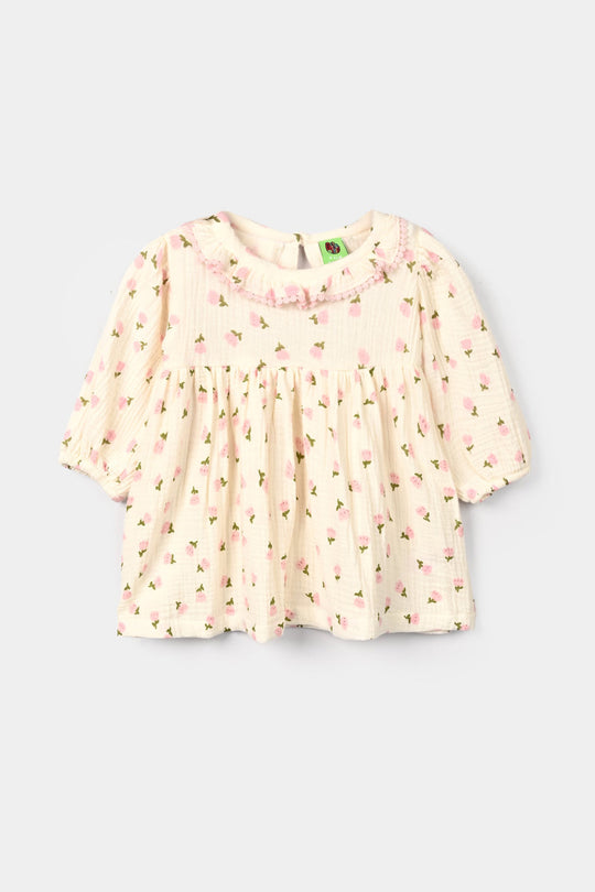 Infant Girls Gauze Casual Frock Mini Tulips-Off.White