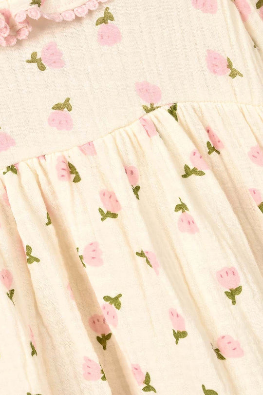 Infant Girls Gauze Casual Frock Mini Tulips-Off.White