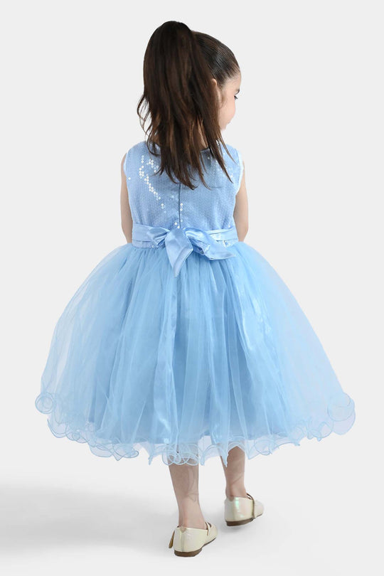 Girls Sequence Fancy Frock-Snow Flakes-Light.Blue