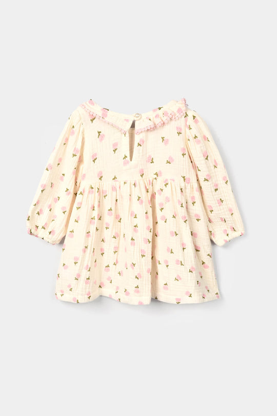 Infant Girls Gauze Casual Frock Mini Tulips-Off.White
