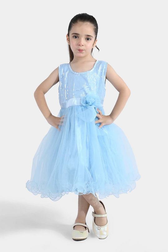 Girls Sequence Fancy Frock-Snow Flakes-Light.Blue