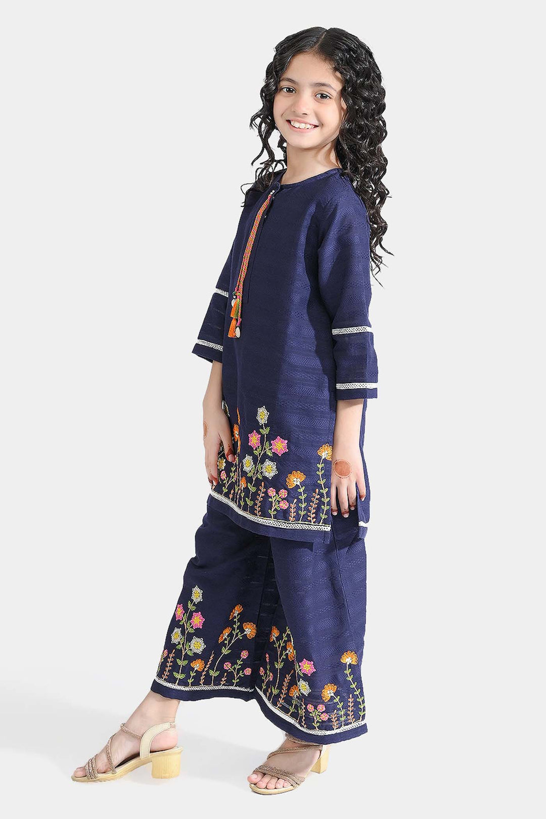 Girls Cotton Emb 2Pcs Garden-Navy Blue
