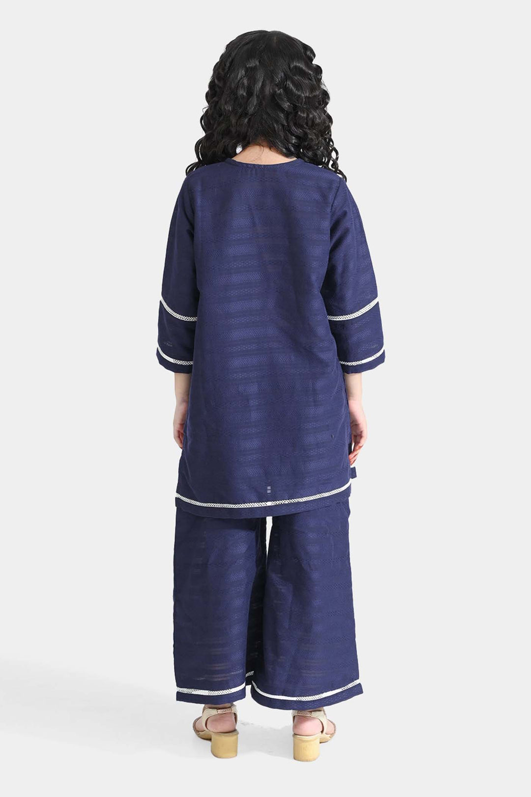Girls Cotton Emb 2Pcs Garden-Navy Blue