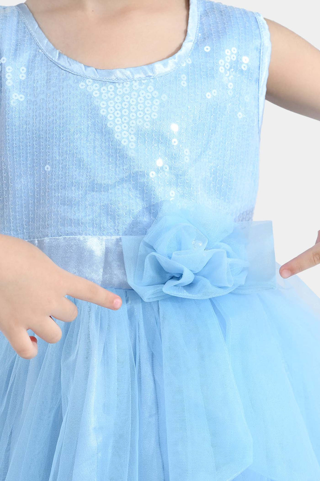 Girls Sequence Fancy Frock-Snow Flakes-Light.Blue