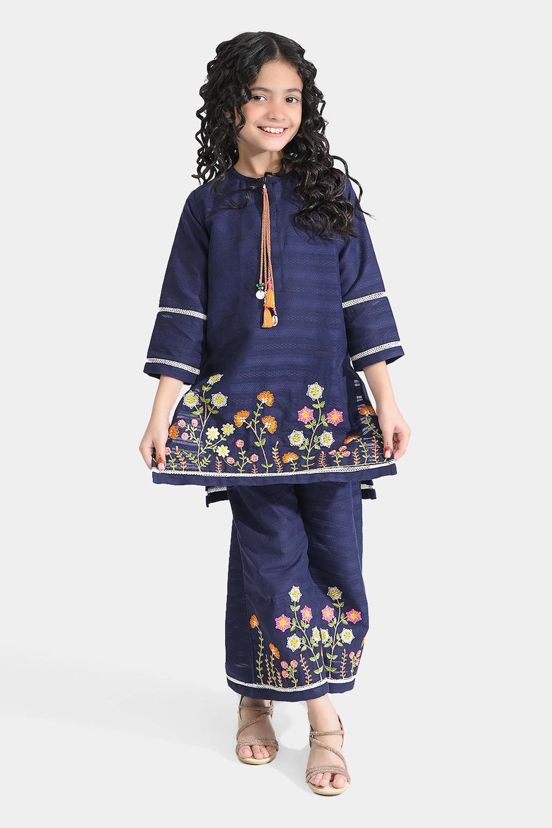 Girls Cotton Emb 2Pcs Garden-Navy Blue