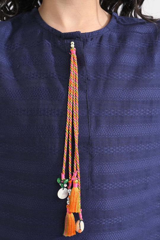 Girls Cotton Emb 2Pcs Garden-Navy Blue