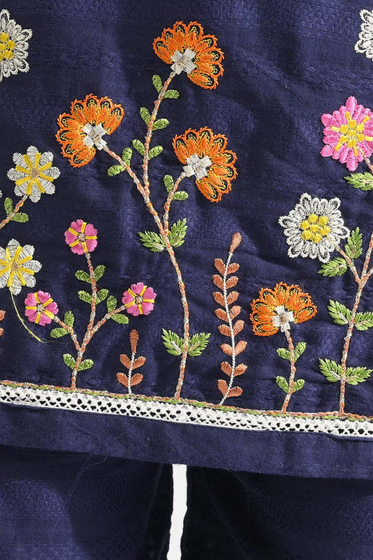 Girls Cotton Emb 2Pcs Garden-Navy Blue