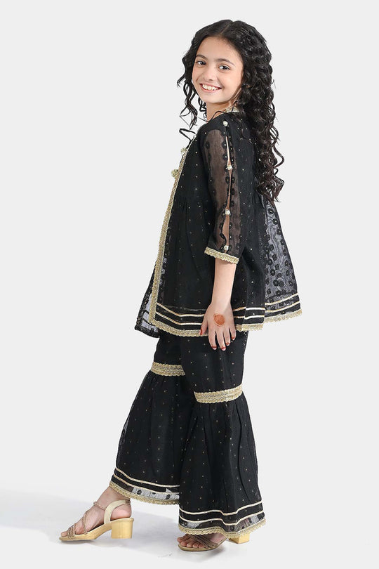 Girls Jacquard 3 Pcs Suit Manzil-BLACK