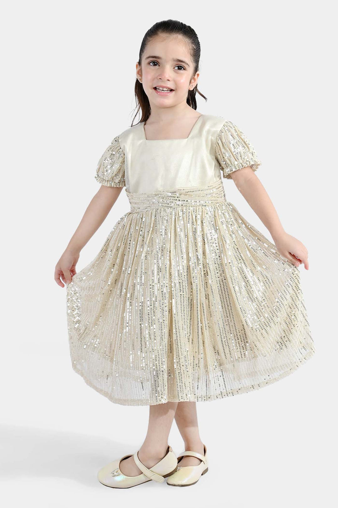 Girls Sequence Fancy Frock- Party Girl-BEIGE