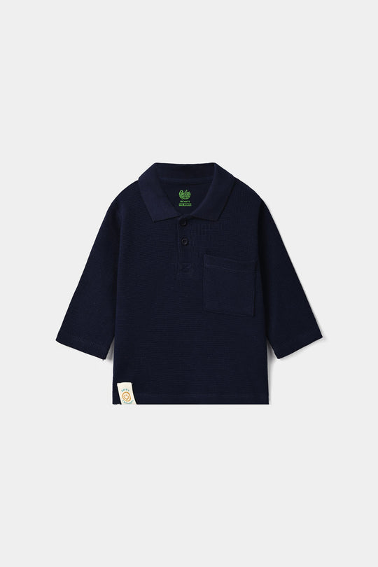 Infant Boys Thermal Polo F/S Happy Thoughts-NAVY