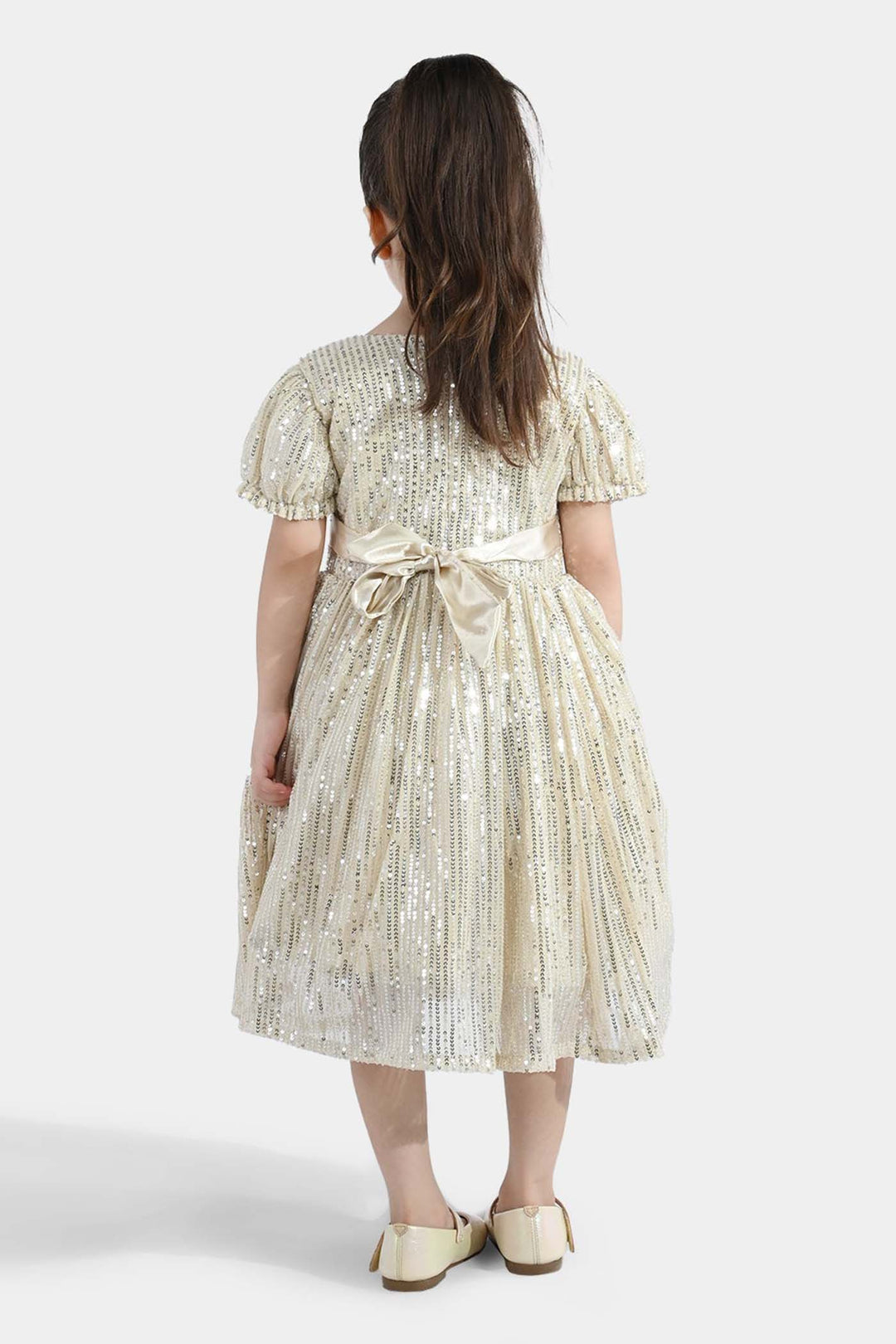 Girls Sequence Fancy Frock- Party Girl-BEIGE