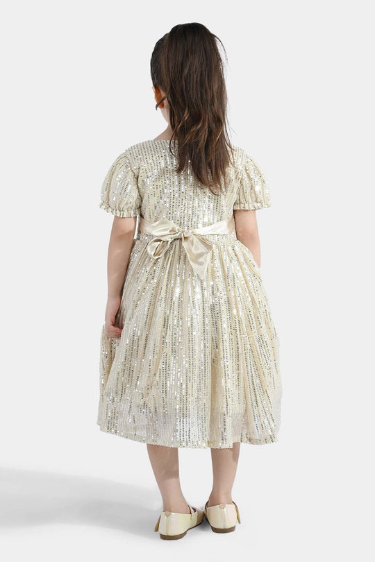 Girls Sequence Fancy Frock- Party Girl-BEIGE