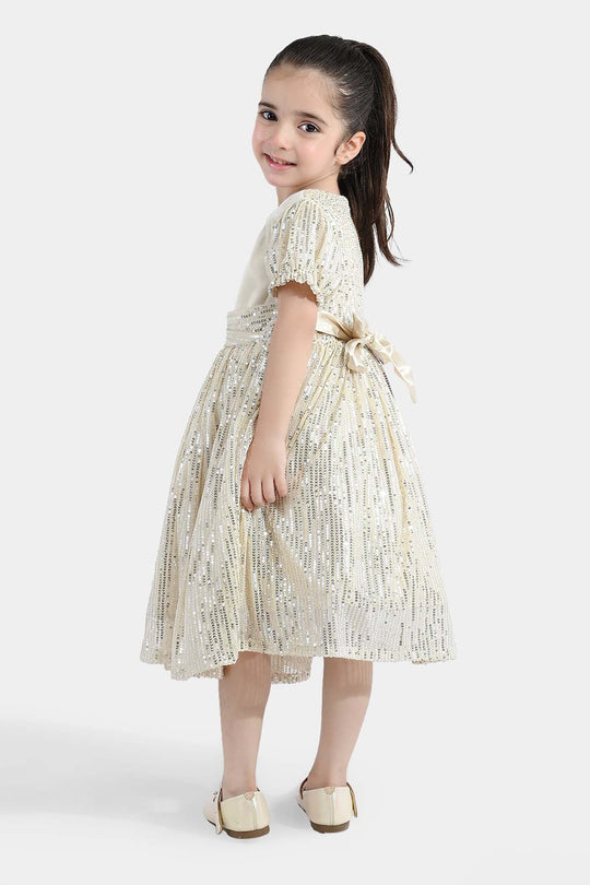 Girls Sequence Fancy Frock- Party Girl-BEIGE